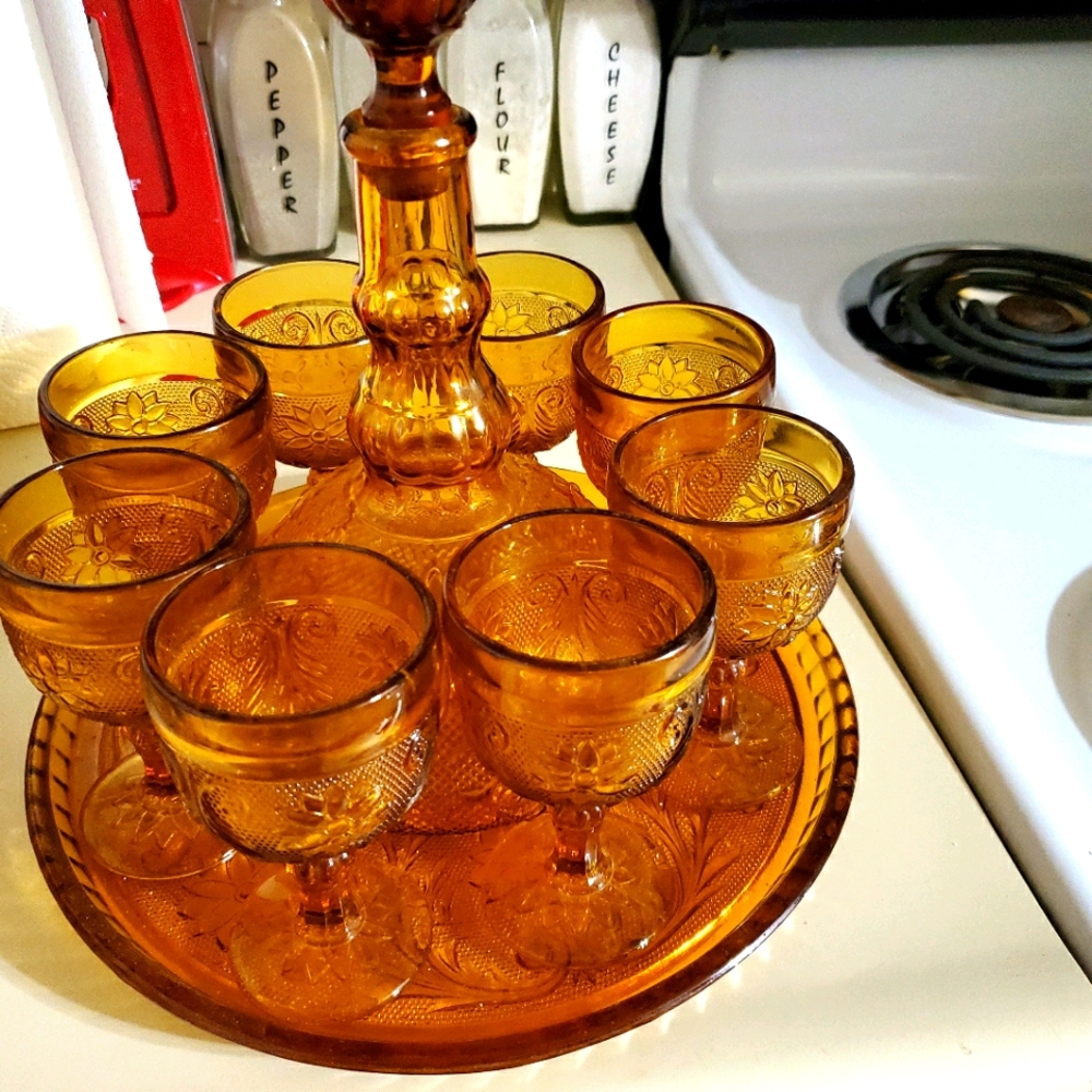 Tara glass wine set, basket, candy dish, and pair of candle holder